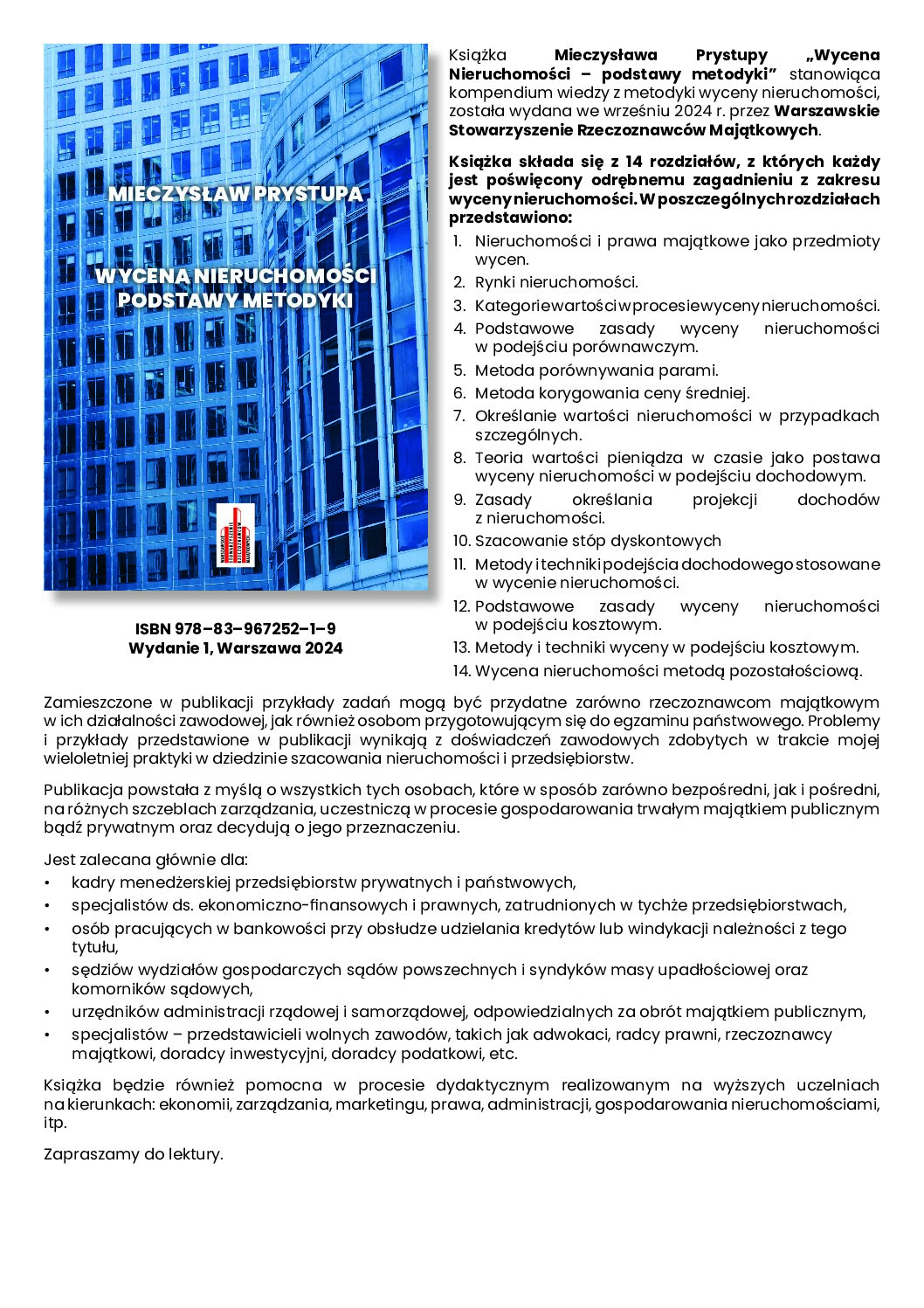 prof. M. Prystupa ,,Wycena nieruchomości. Podstawy metodyki''